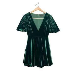 The Vintage Shop Green Velvet Bubble Hem V Neck Mini Dress Holiday Dress Small S